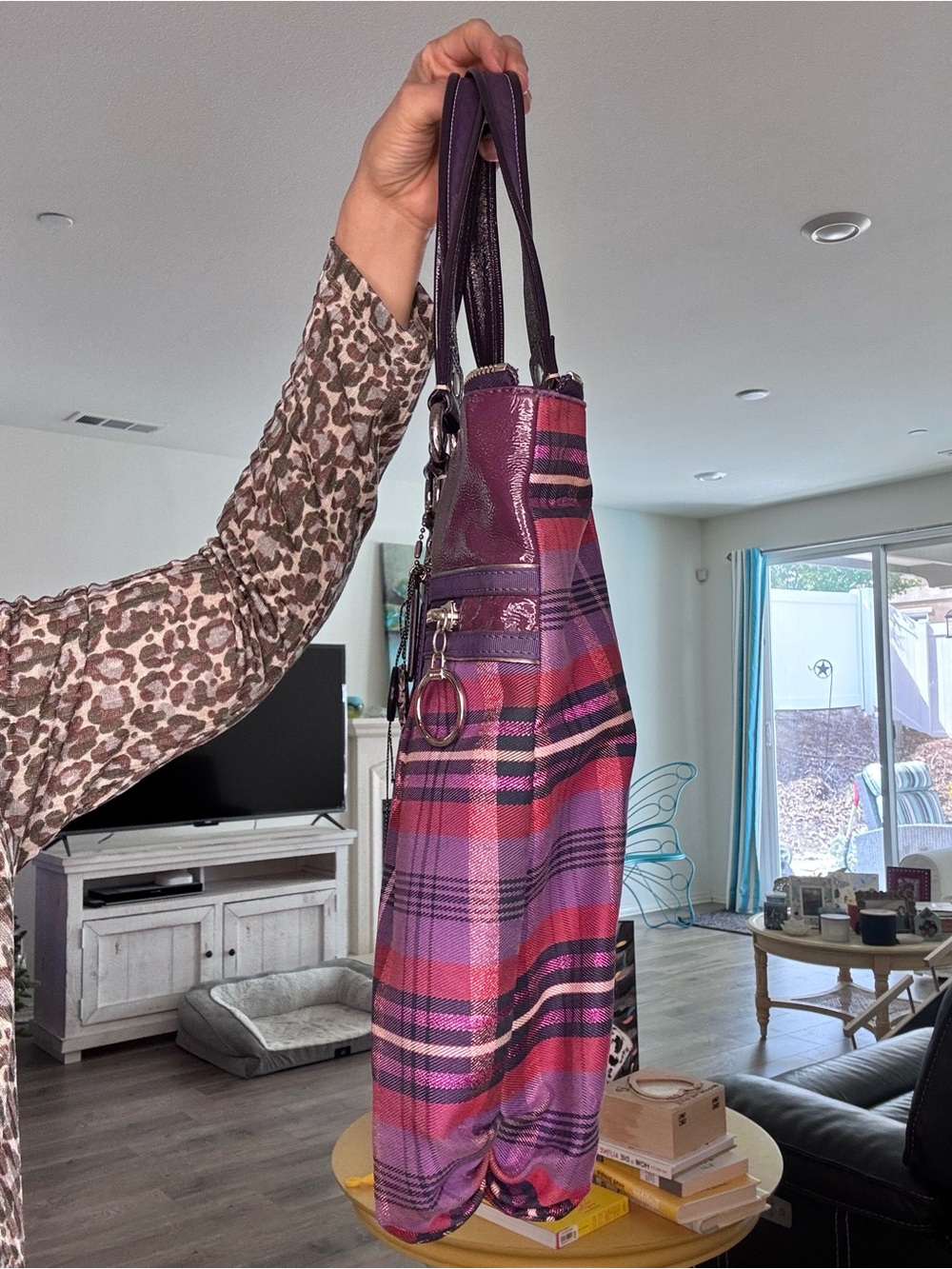 Coach Poppy Glam Purple Tartan Graffiti Tote - Picture 8 of 17